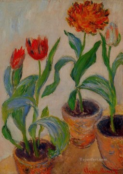  Maceta Arte - Tres macetas de tulipanes Claude Monet Impresionismo Flores